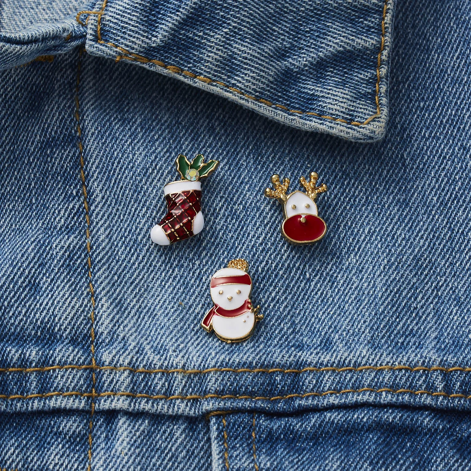 3pcs/set Merry Christmas Brooches Christmas Socks Christmas Tree Elk Enamel Badge Small Brooch Women Fashion Party Jewelry Gifts