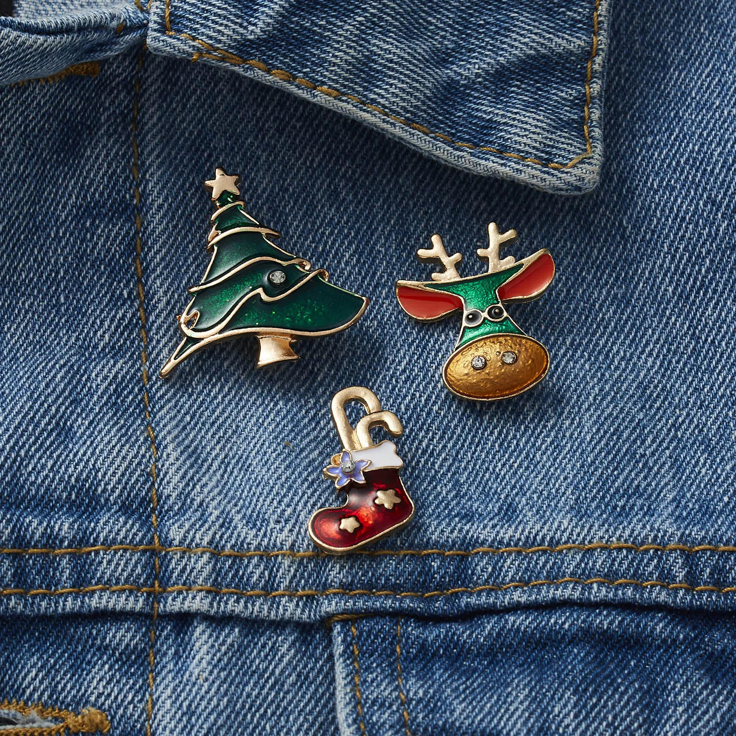3pcs/set Merry Christmas Brooches Christmas Socks Christmas Tree Elk Enamel Badge Small Brooch Women Fashion Party Jewelry Gifts