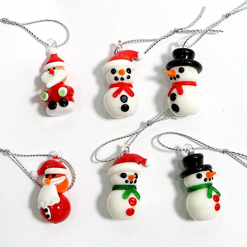 Mini Handmade Glass Christmas Tree Art Figurines Ornaments Colorful High Grade Cute Pendant Xmas Hanging Decor Charm Accessories