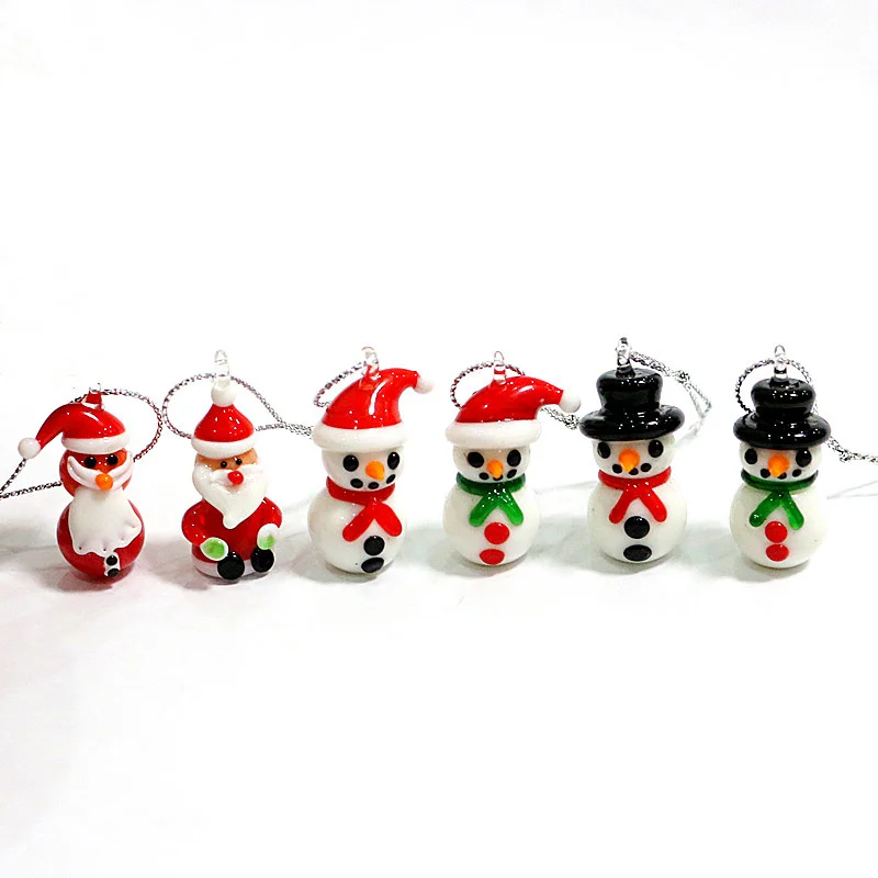 Mini Handmade Glass Christmas Tree Art Figurines Ornaments Colorful High Grade Cute Pendant Xmas Hanging Decor Charm Accessories