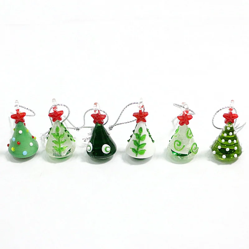 Mini Handmade Glass Christmas Tree Art Figurines Ornaments Colorful High Grade Cute Pendant Xmas Hanging Decor Charm Accessories