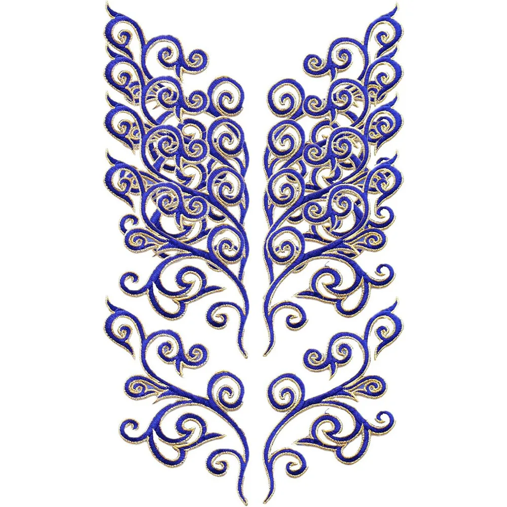 1 Pair Embroidery Golden Thread Flower Patches Fabric Christmas Bride Wedding Dress Bags DIY Festival Accessories Sewing Repair