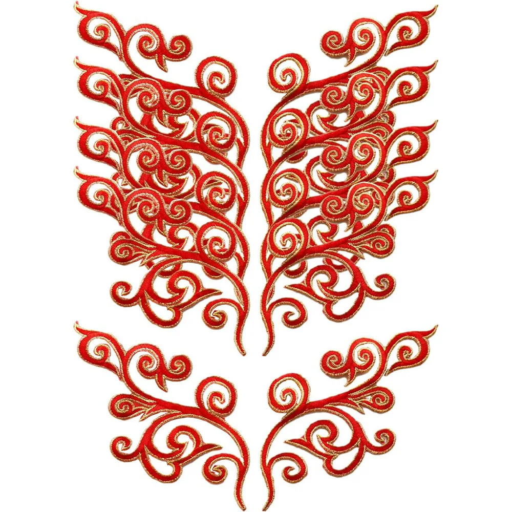 1 Pair Embroidery Golden Thread Flower Patches Fabric Christmas Bride Wedding Dress Bags DIY Festival Accessories Sewing Repair