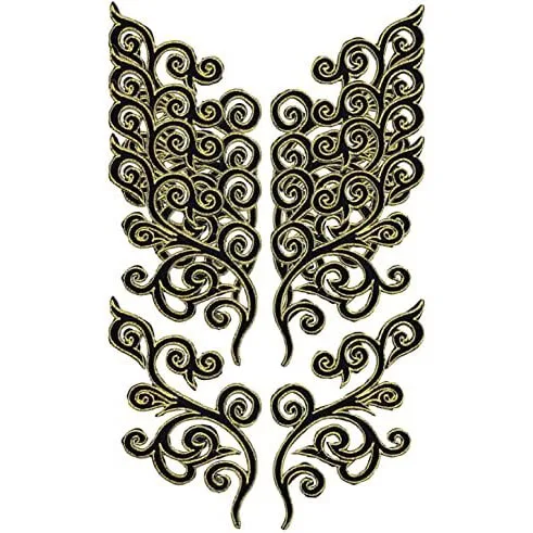 1 Pair Embroidery Golden Thread Flower Patches Fabric Christmas Bride Wedding Dress Bags DIY Festival Accessories Sewing Repair