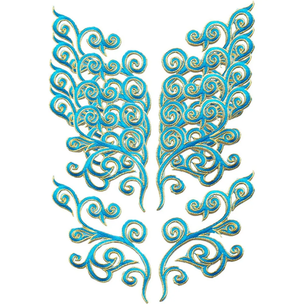 1 Pair Embroidery Golden Thread Flower Patches Fabric Christmas Bride Wedding Dress Bags DIY Festival Accessories Sewing Repair