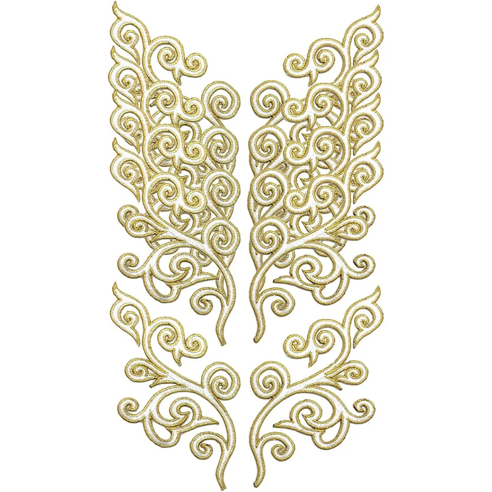 1 Pair Embroidery Golden Thread Flower Patches Fabric Christmas Bride Wedding Dress Bags DIY Festival Accessories Sewing Repair