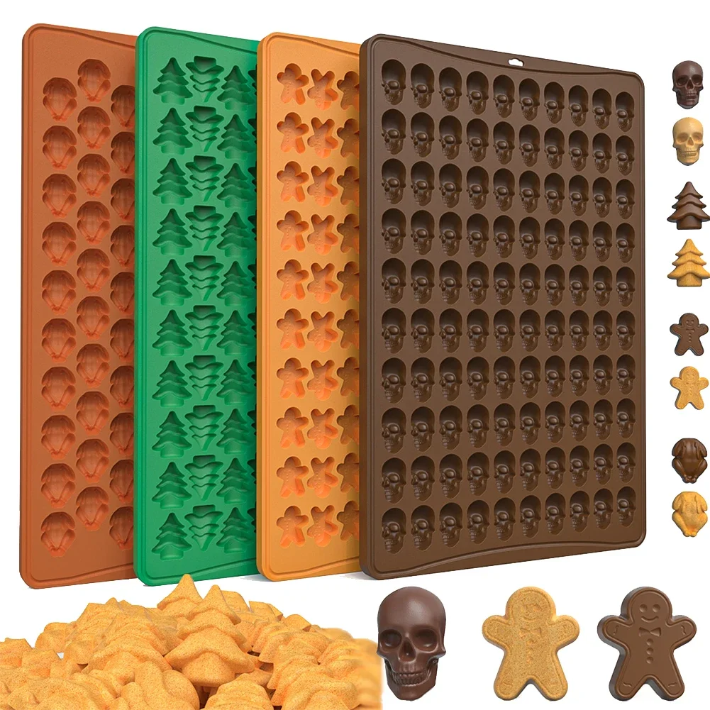 100 Grid Silicone Mold Non-Stick Easy Release DIY Christmas Tree Turkey Gingerbread Man Chocolate Biscuit Skull Ghost Mold