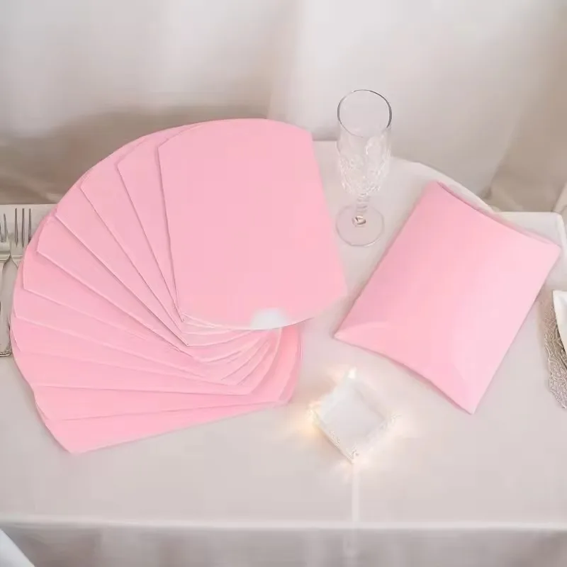 50/100PCS Pink Pillow Paper Box Kraft Paper Candy Jewelry Wedding Birthday Party Christmas Halloween Gift Packaging Boxes