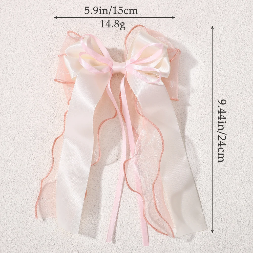 1Pcs Lace Hair Bow Clip Coquette Bow Barrettes with Long Tail Ribbon for Women Christmas Valentines Wedding Prom Accessories
