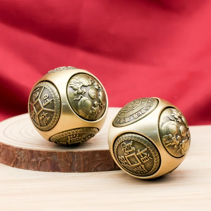 Rotating Six-Faced Chinese Lucky Coin Spinner Fidget Toy Stress Anxiety Relief Sensory Focus Tool For Birthday Christmas Gift