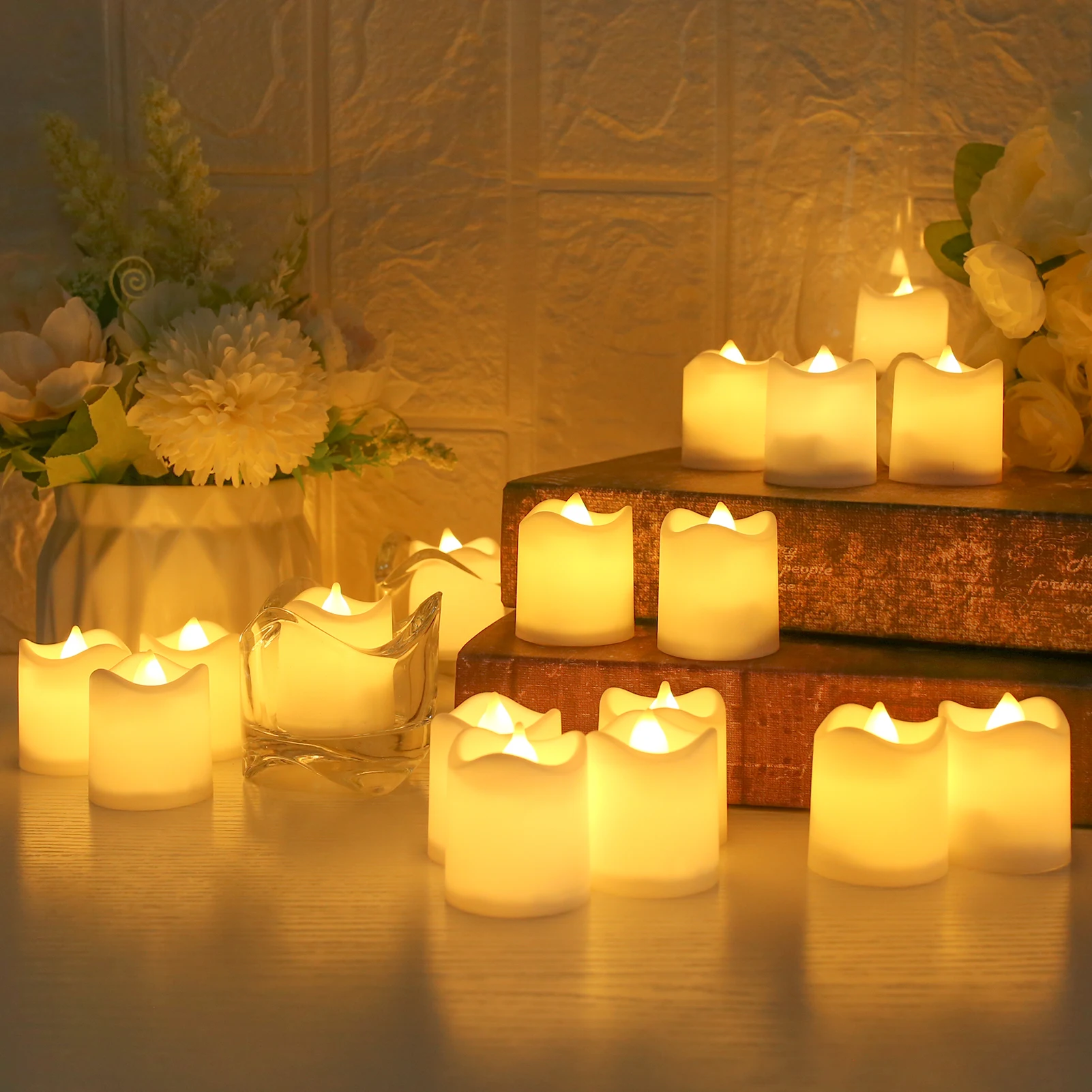 24/48 Pack Flameless Votive Candles Electric Battery Operated LED Tea Lights Fake Candle Warm White for Wedding Table Christmas