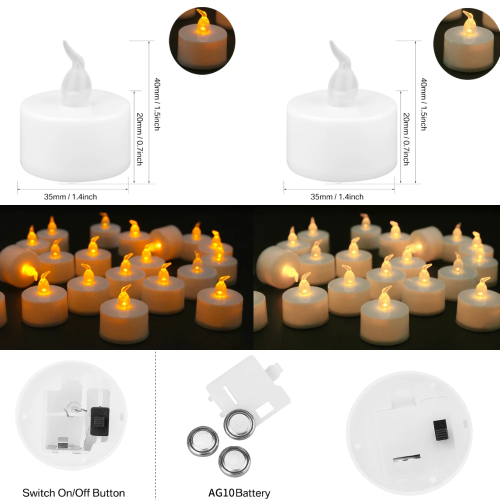 24/48 Pack Flameless Votive Candles Electric Battery Operated LED Tea Lights Fake Candle Warm White for Wedding Table Christmas