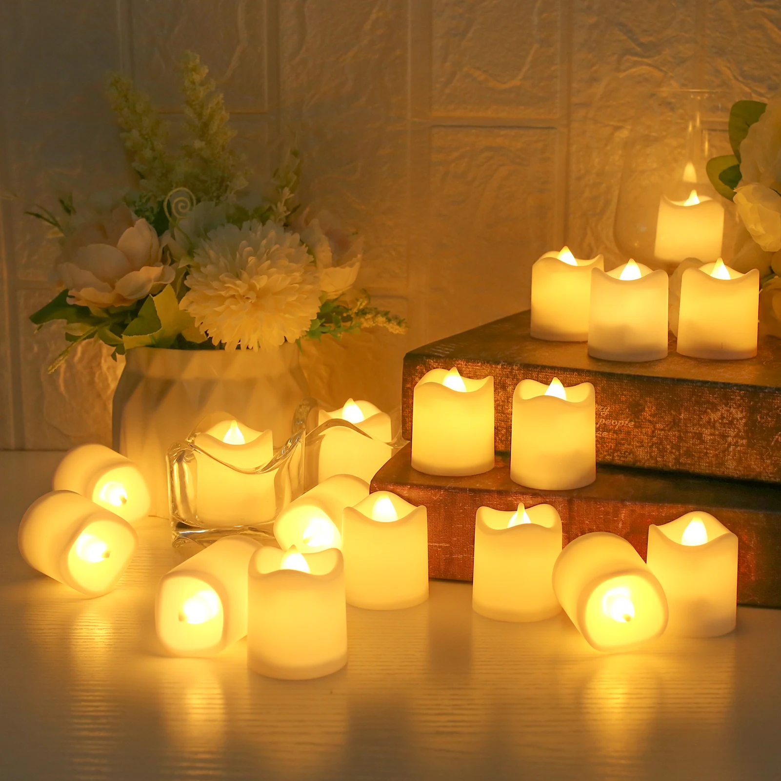 24/48 Pack Flameless Votive Candles Electric Battery Operated LED Tea Lights Fake Candle Warm White for Wedding Table Christmas