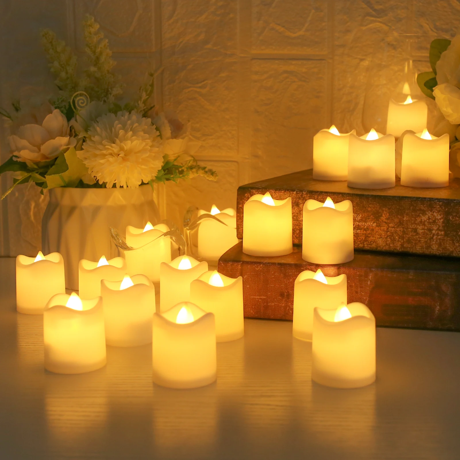 24/48 Pack Flameless Votive Candles Electric Battery Operated LED Tea Lights Fake Candle Warm White for Wedding Table Christmas