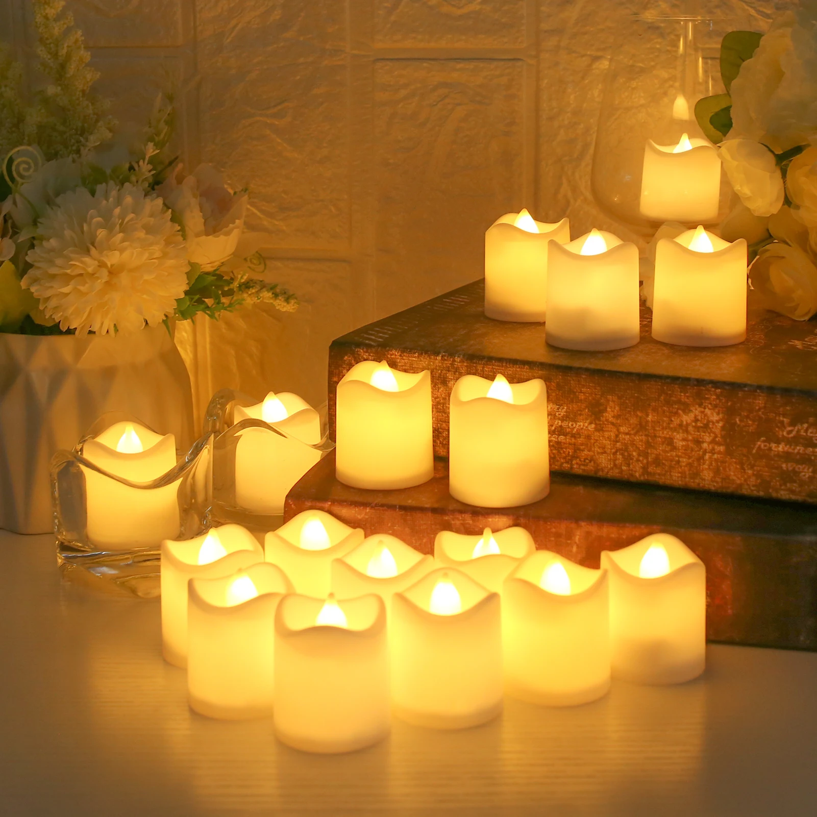 24/48 Pack Flameless Votive Candles Electric Battery Operated LED Tea Lights Fake Candle Warm White for Wedding Table Christmas