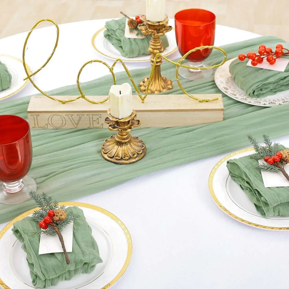 6pcs Cheesecloth Gauze Napkin Sage Green Table Placemat Setting Dining Wedding Party Banquet Christmas Banquets Table Cake Decor