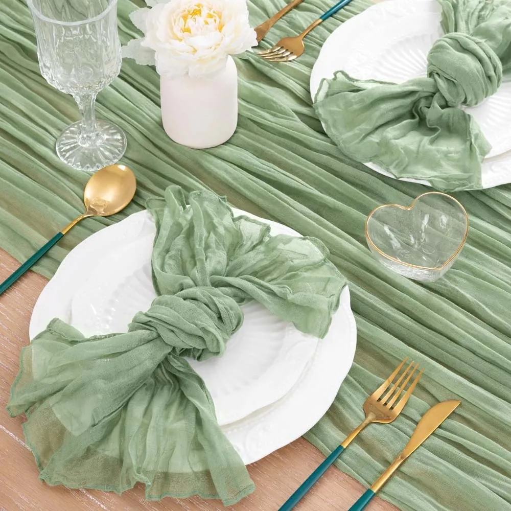 6pcs Cheesecloth Gauze Napkin Sage Green Table Placemat Setting Dining Wedding Party Banquet Christmas Banquets Table Cake Decor