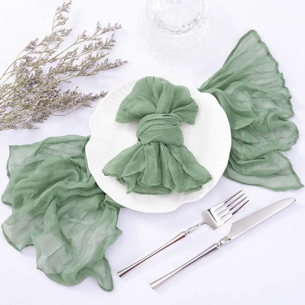 6pcs Cheesecloth Gauze Napkin Sage Green Table Placemat Setting Dining Wedding Party Banquet Christmas Banquets Table Cake Decor