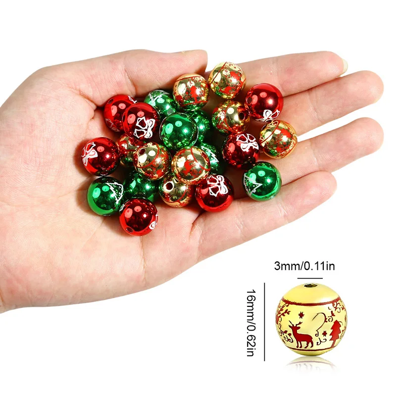 16mm 10pcs Big UV Color Xmas Acrylic Beads Printing Christmas Tree Snowflake Bell Beads For Making Xmas Style Necklace Earring