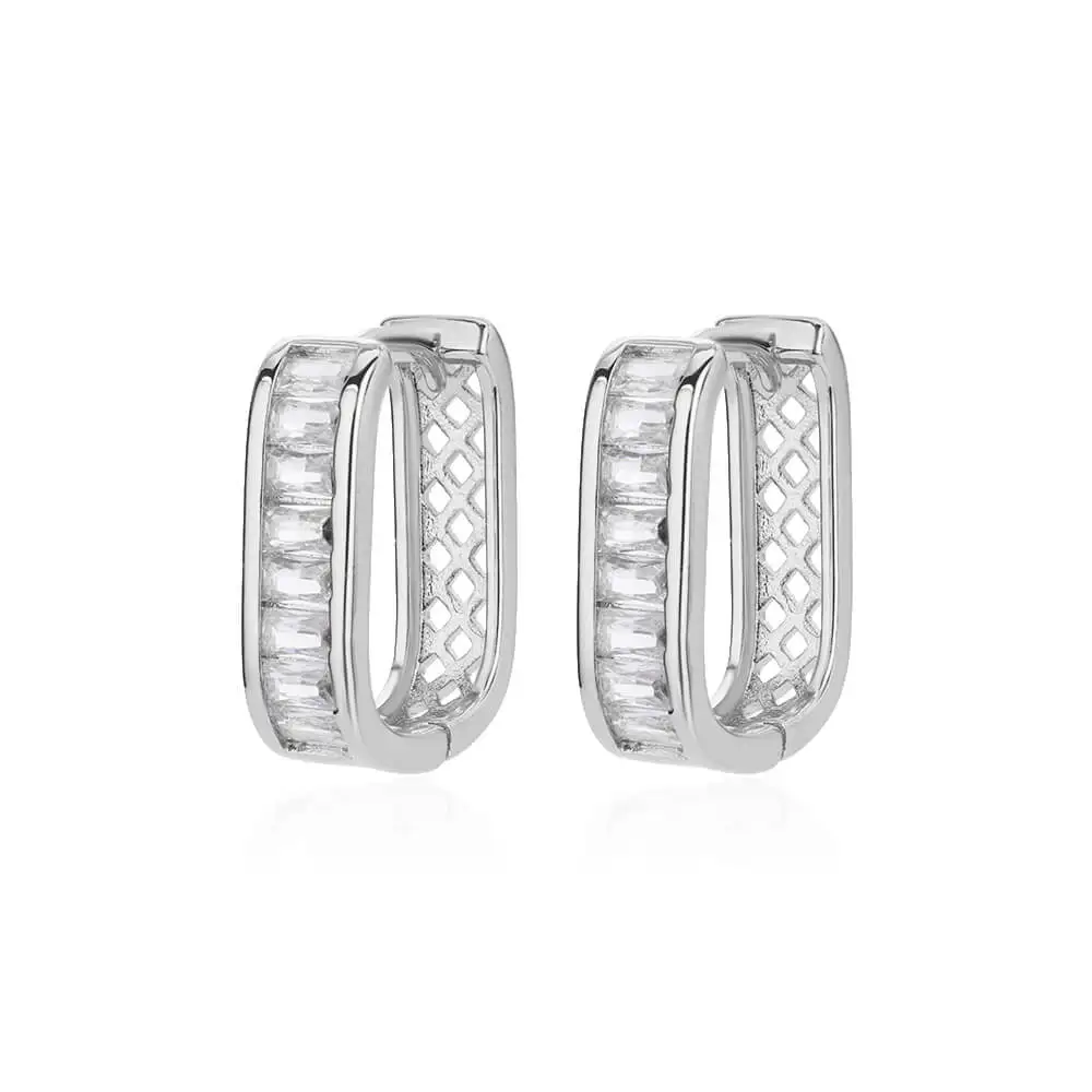 Shiny Zircon Circle Square Hoop Earrings for Women Gold Color Stainless Steel Earrings Luxury Christmas Jewelry Wedding aretes