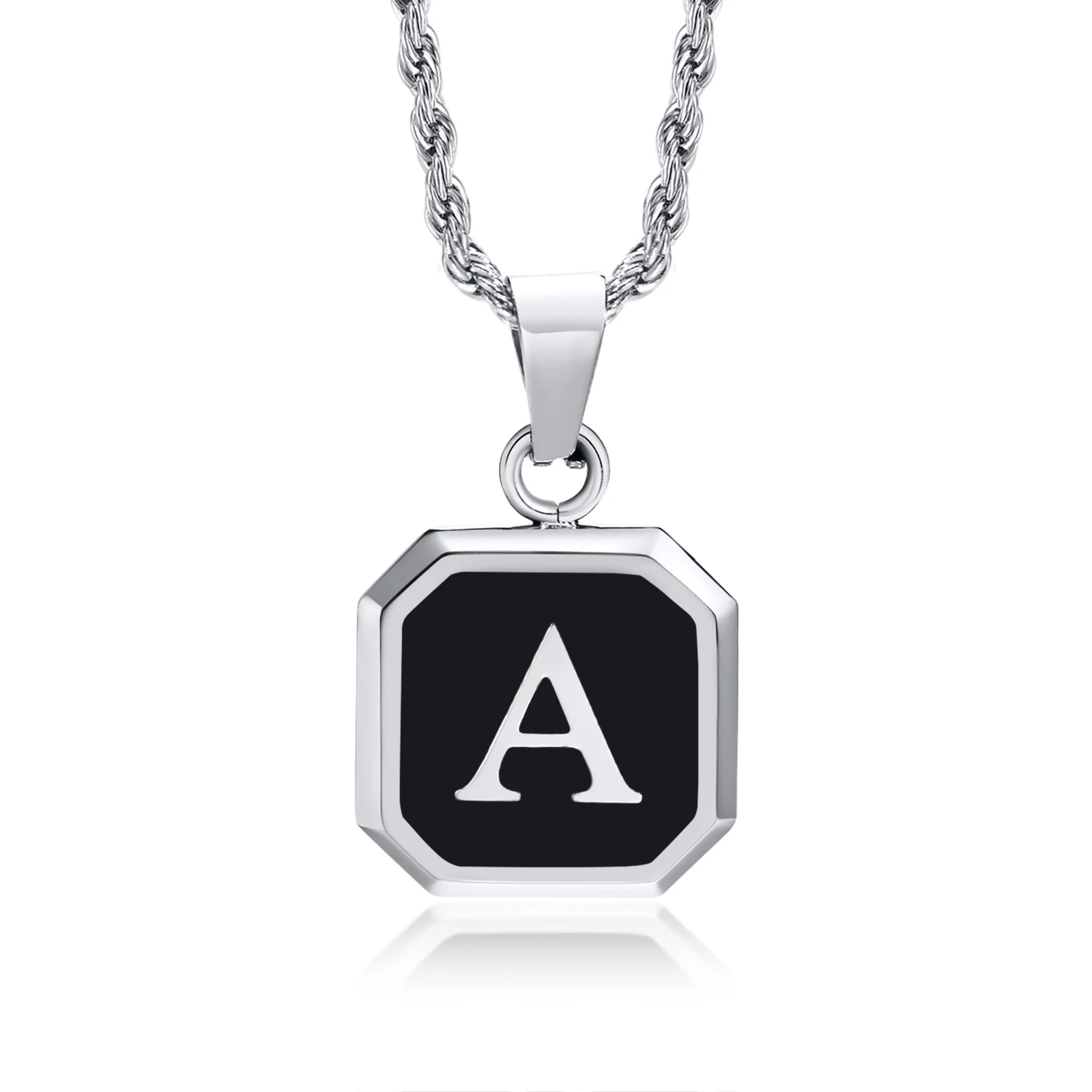 Christmas Gifts for Men Initial Necklace Stainless Steel Letter A-Z for Men Boys Women Square Pendant Jewelry Birthday Gifts