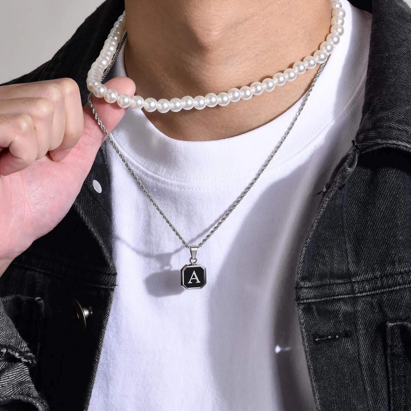 Christmas Gifts for Men Initial Necklace Stainless Steel Letter A-Z for Men Boys Women Square Pendant Jewelry Birthday Gifts