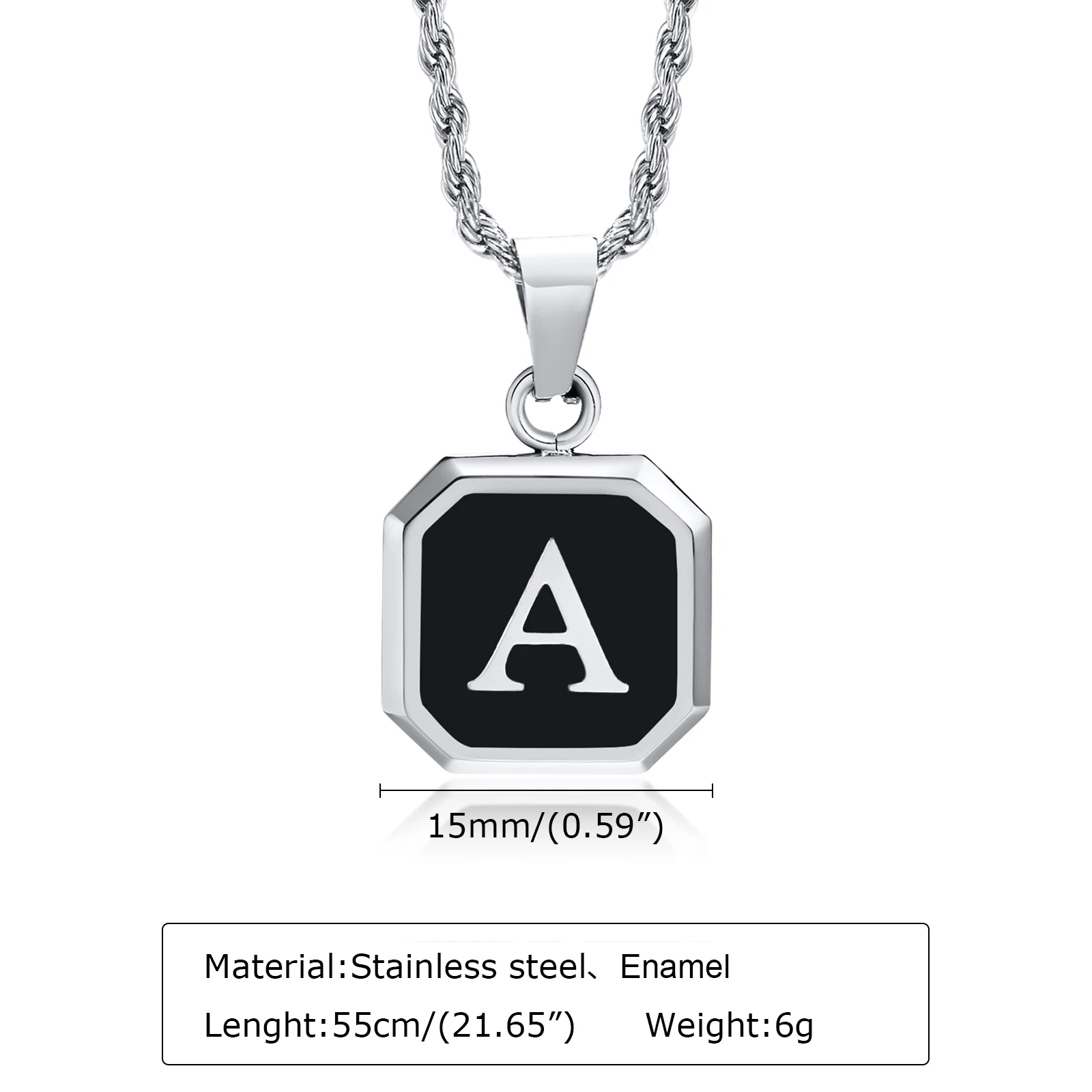 Christmas Gifts for Men Initial Necklace Stainless Steel Letter A-Z for Men Boys Women Square Pendant Jewelry Birthday Gifts