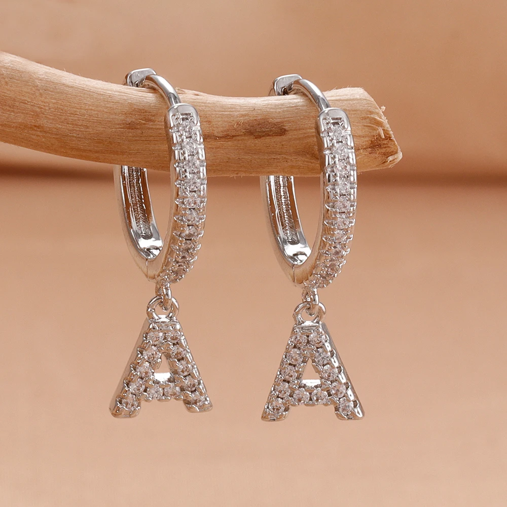 Nidin Hot Sale Initial A-Z Letters Mini Small Hoop Earrings Gold Color Zircon Jewelry Alphabet Fashion Christmas New Year Gift