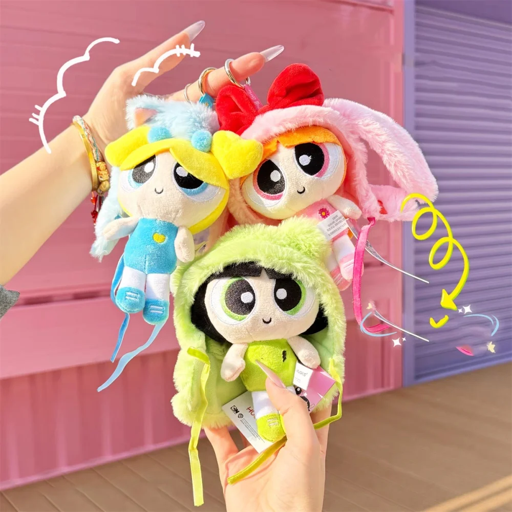 Genuine Powerpuff-Girls Plush Cape Doll Kawayii Blossom Bubbles Buttercup Cartoon Backpack Decorative Dolls Toys Christmas Gifts