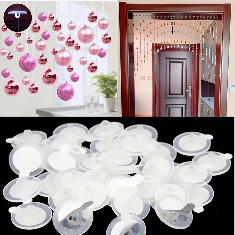 50 Piece Mini Transparent Ceiling Hooks - Easy to Install, Self-Adhesive and Traceless for DIY Decorations, Parties, Christmas