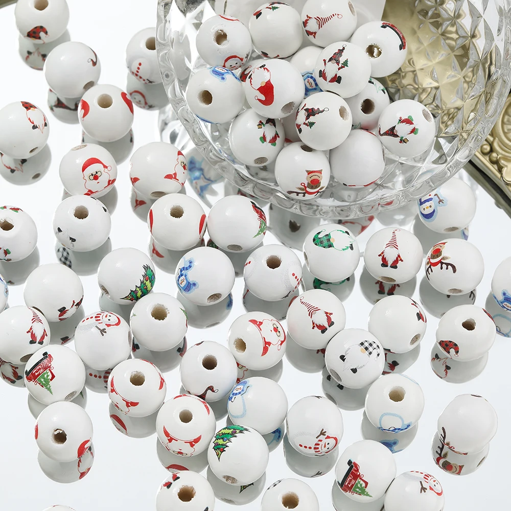 5/10pcs 16mm Wooden Beads Green Snowman Christmas Spacer Beads for DIY Bracelet Keychain Jewelry Making Handmade Accessories