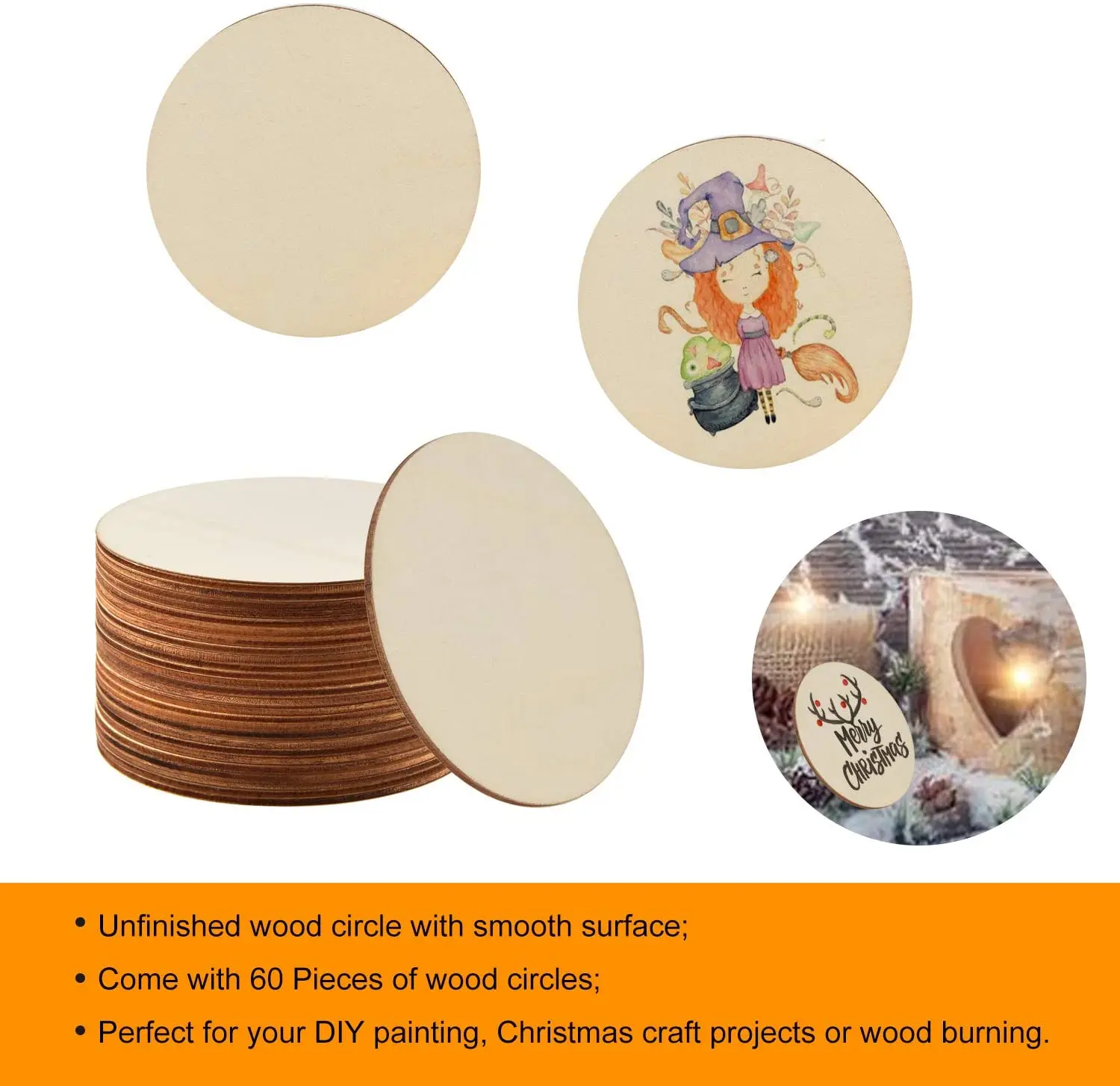 Diameter 1-10cm Wood Circles Unfinished Round Wood Discs for Wood Craft DIY Wedding Decoration Christmas Tree Ornaments