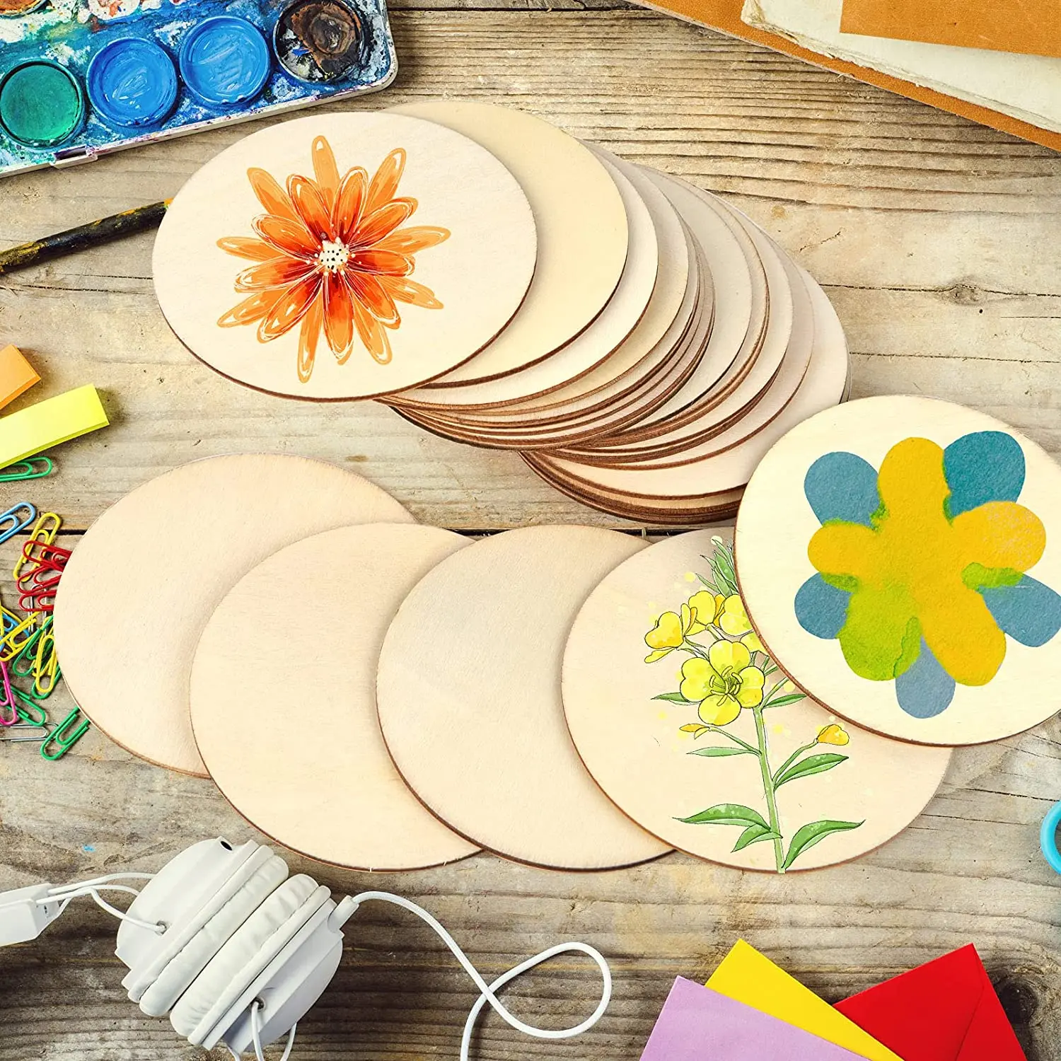 Diameter 1-10cm Wood Circles Unfinished Round Wood Discs for Wood Craft DIY Wedding Decoration Christmas Tree Ornaments