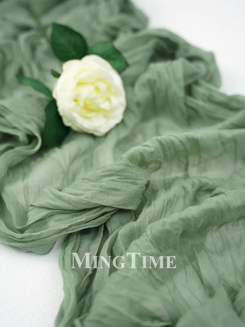Pleated Table Runner Semi-Sheer Gauze Sage Cheesecloth Table Dining Vintage Wedding Party Bridal Christmas Decoration