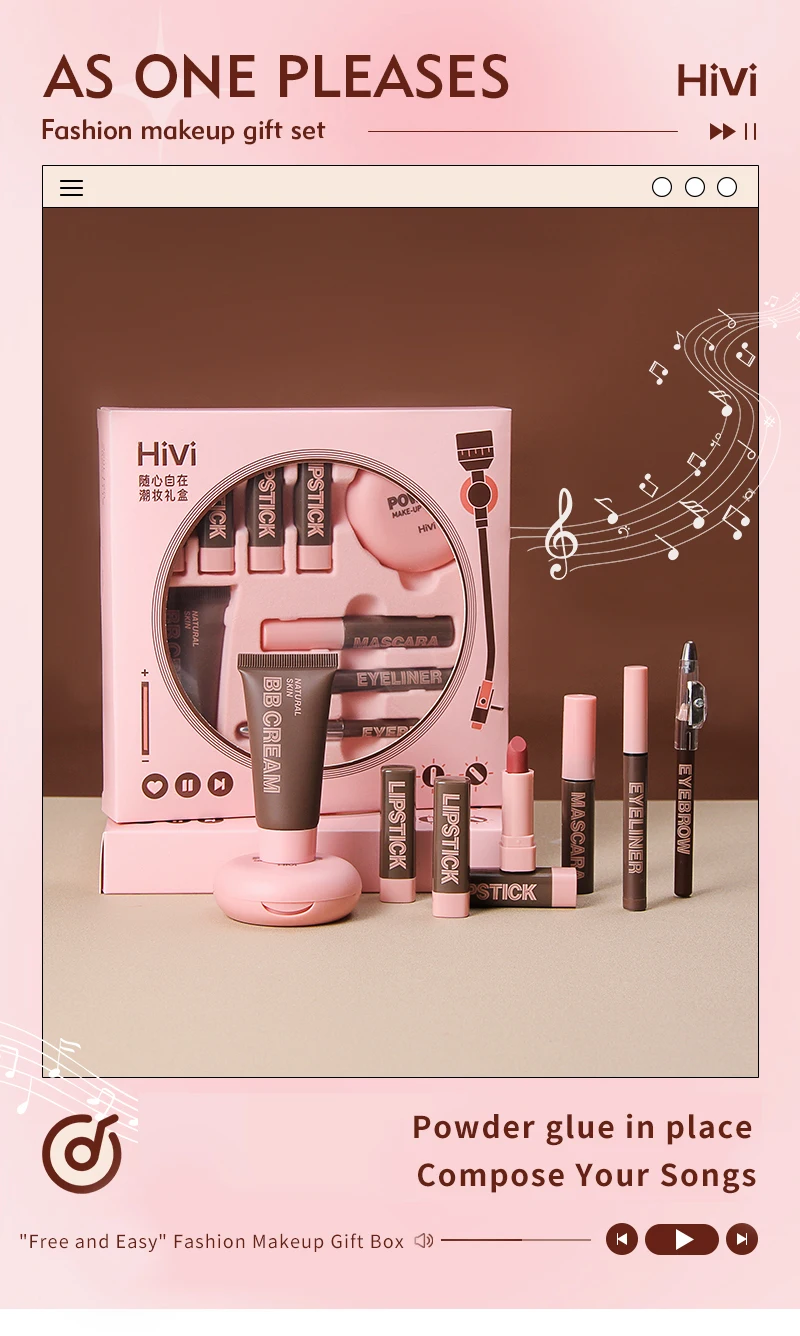 Women's Christmas makeup set, 9 lipsticks & powder press &BB cream & eyebrow pencil & mascara & eyeliner set,for women and girls