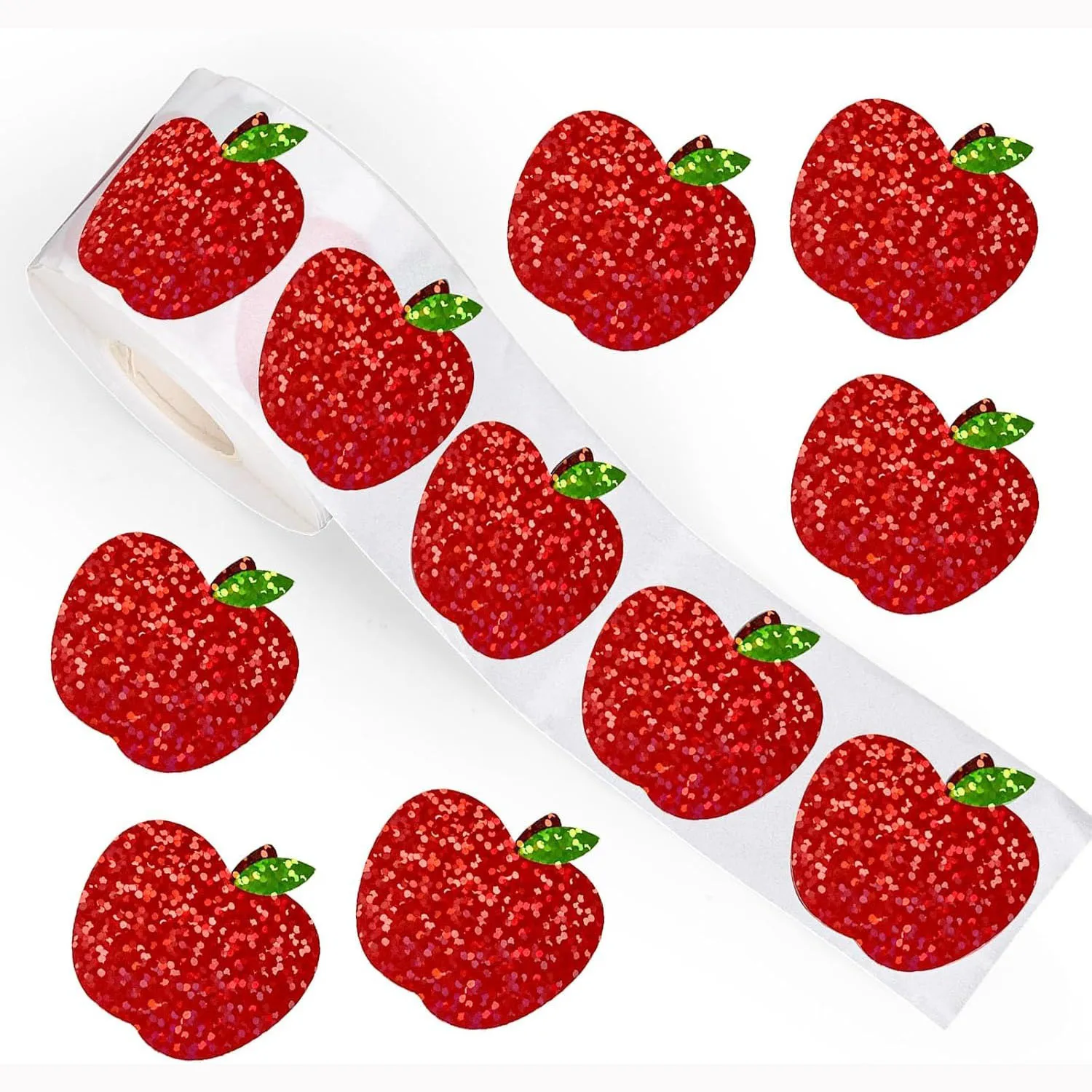 500Pcs Red Apple Stickers Roll 1in Laser Apple Waterproof Decals Christmas Stickers for Party Supplies Envelope Scrapbook Decor