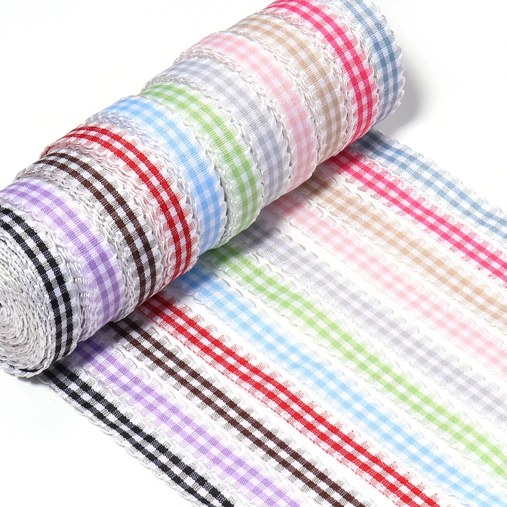 5Yards New 10mm Plaid Cotton Ribbon Wedding Christmas Decoration DIY Sewing Fabric Handmade Bow Ribbons Flower Gift Packaging