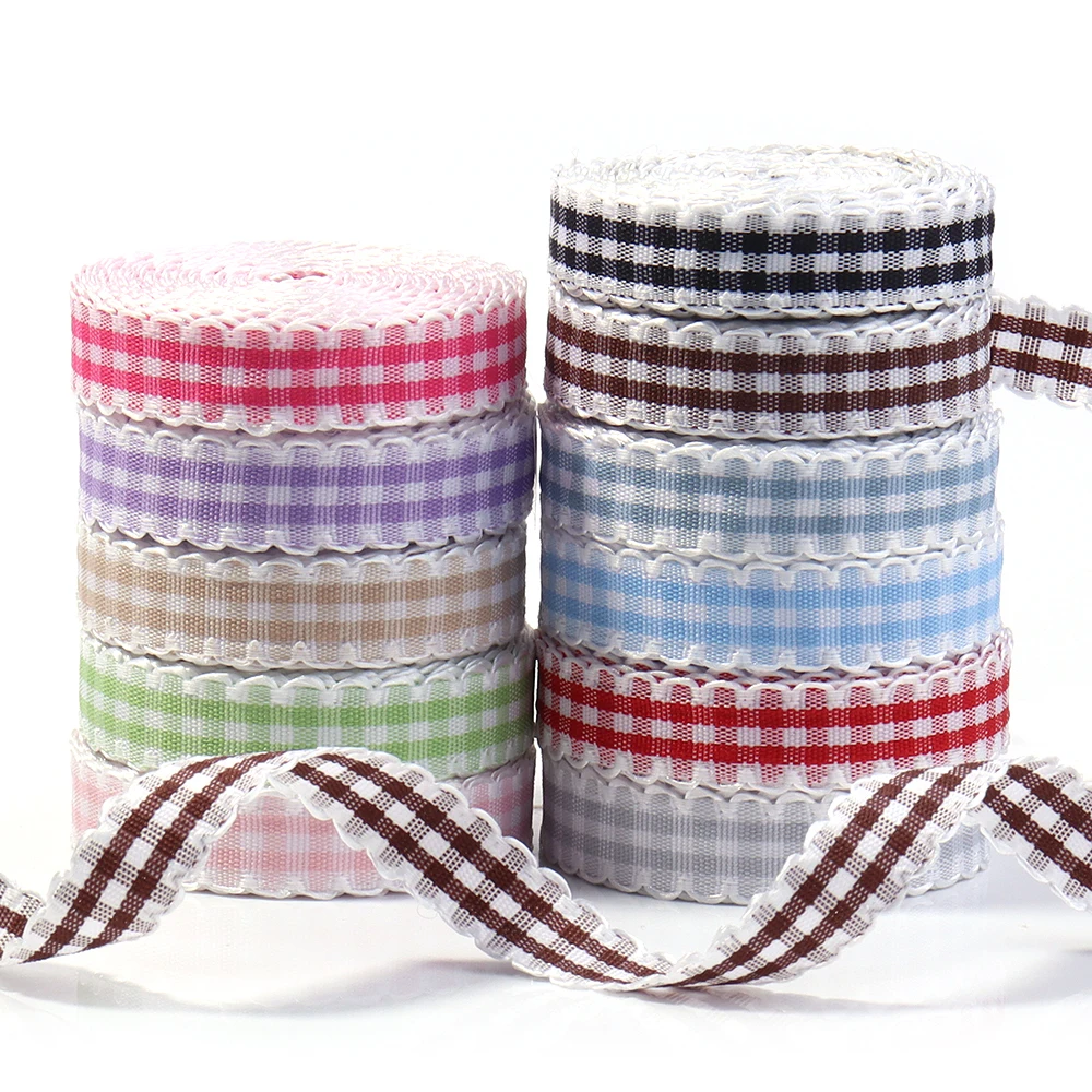 5Yards New 10mm Plaid Cotton Ribbon Wedding Christmas Decoration DIY Sewing Fabric Handmade Bow Ribbons Flower Gift Packaging