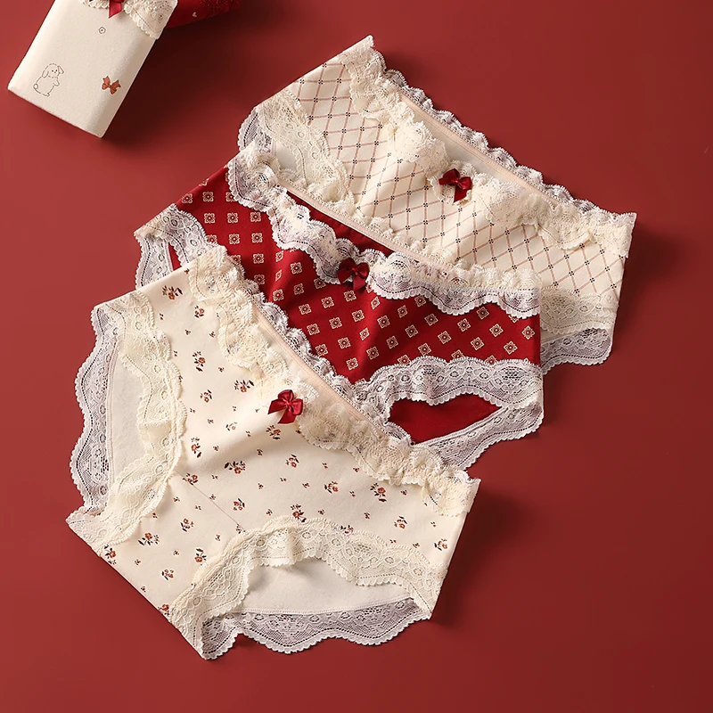 Triangular Panties Set Pack Christmas Day Women Underwear Women's Cotton Briefs Lingerie Sexy Underpants Seamless Lace Intimates