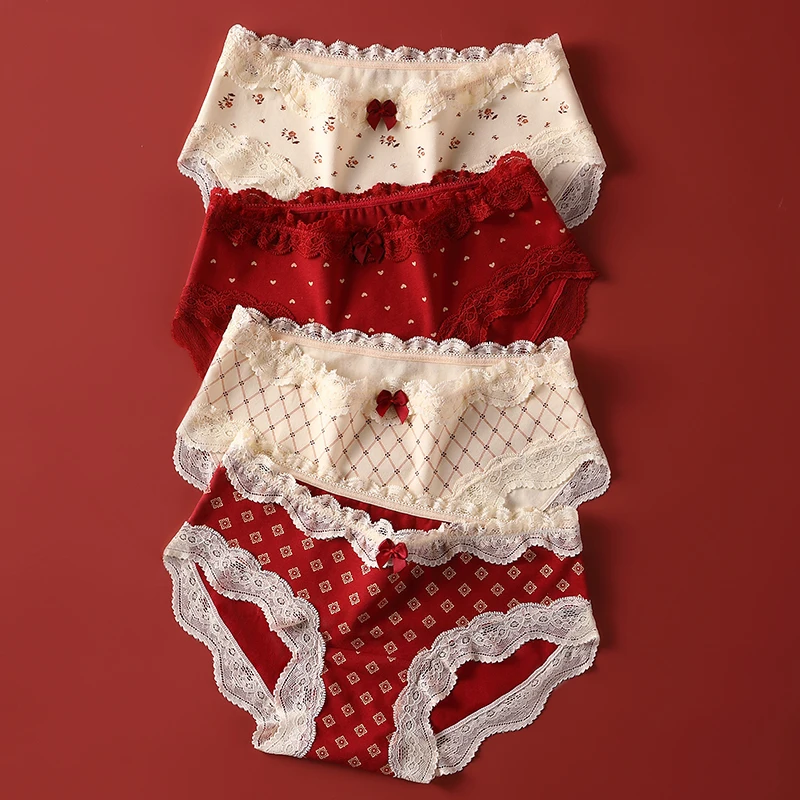 Triangular Panties Set Pack Christmas Day Women Underwear Women's Cotton Briefs Lingerie Sexy Underpants Seamless Lace Intimates