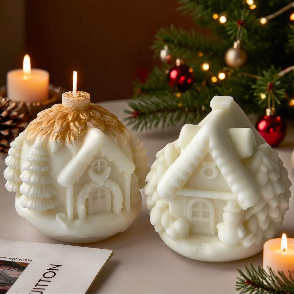 DIY Christmas Tree House Silicone Mold Handmade Aroma Candle Plaster Resin Ornaments Mould Christmas Candle Making Supplies