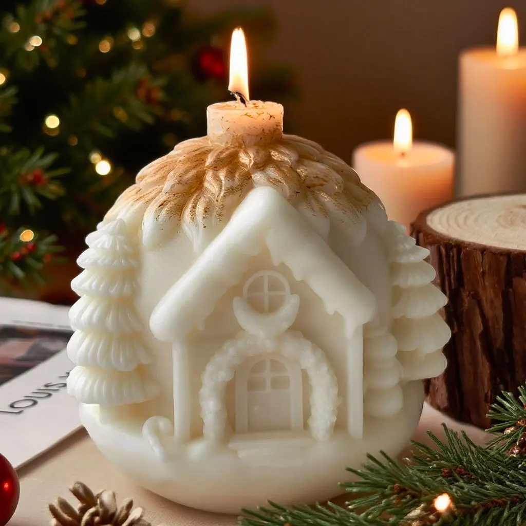 DIY Christmas Tree House Silicone Mold Handmade Aroma Candle Plaster Resin Ornaments Mould Christmas Candle Making Supplies