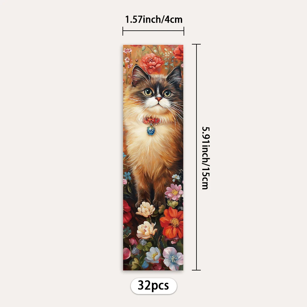 32pcs, Flower Cat Bookmark, Suitable for Back-to-School Season, Christmas, Halloween, Teachers, Readers, and Birthdays.