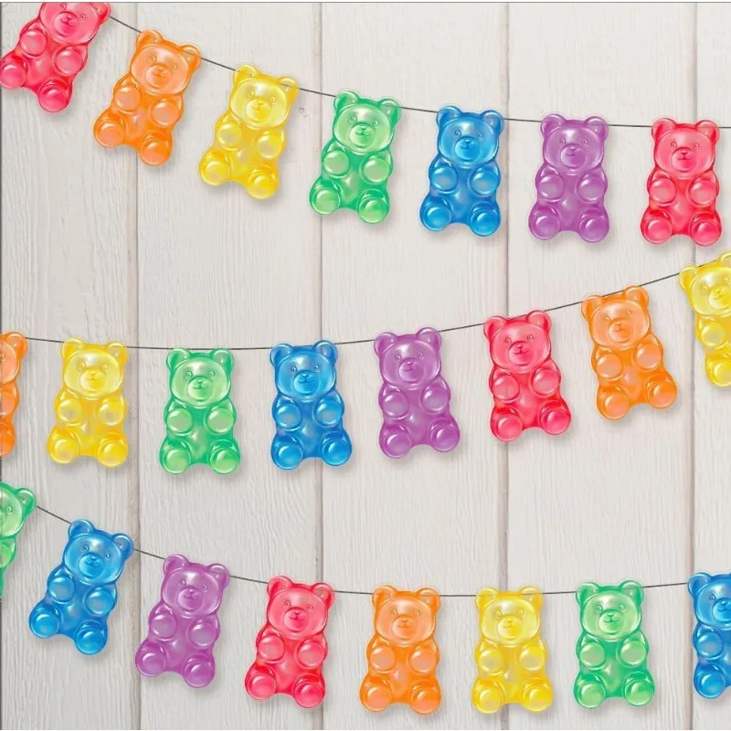 Colorful Candyland Party Decor Gummy Bear Banner Streamers Gummy Candy Garland Christmas Baby Shower Kids Birthday Hanging Decor