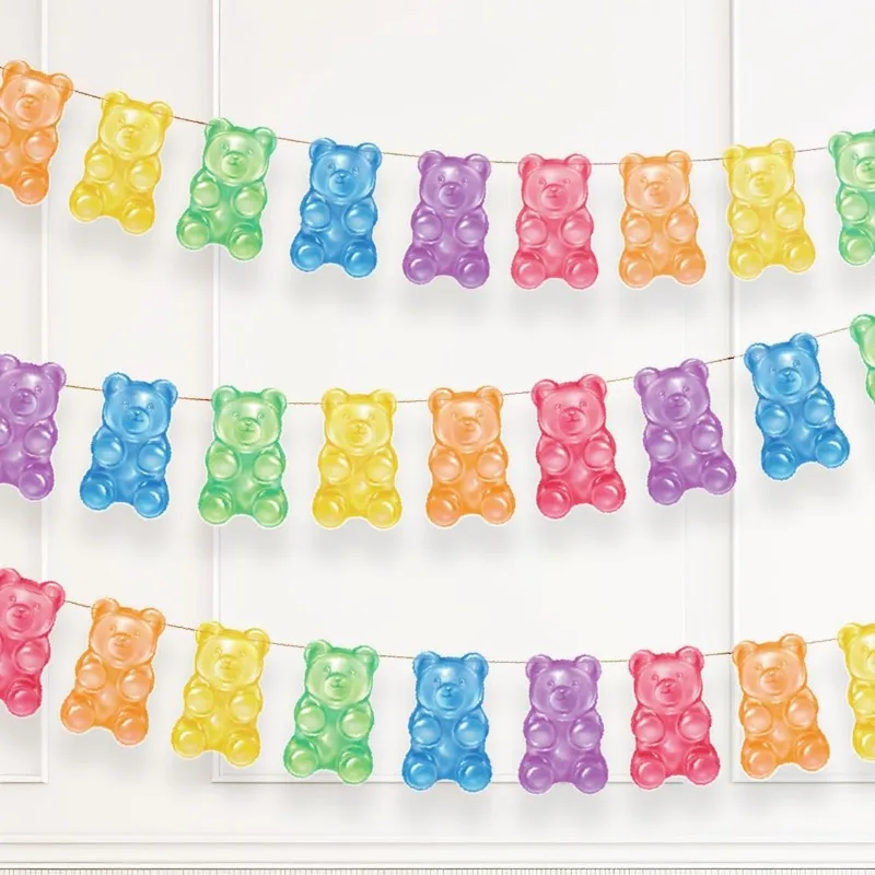 Colorful Candyland Party Decor Gummy Bear Banner Streamers Gummy Candy Garland Christmas Baby Shower Kids Birthday Hanging Decor