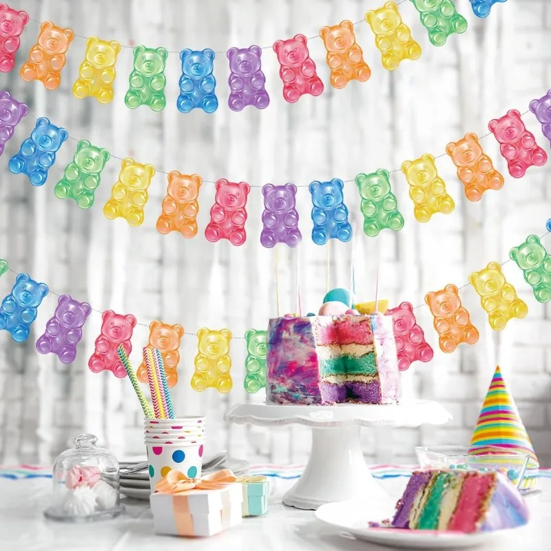 Colorful Candyland Party Decor Gummy Bear Banner Streamers Gummy Candy Garland Christmas Baby Shower Kids Birthday Hanging Decor