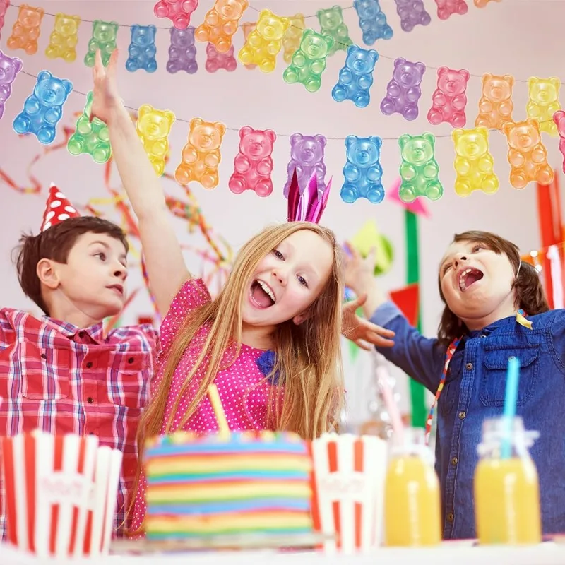 Colorful Candyland Party Decor Gummy Bear Banner Streamers Gummy Candy Garland Christmas Baby Shower Kids Birthday Hanging Decor