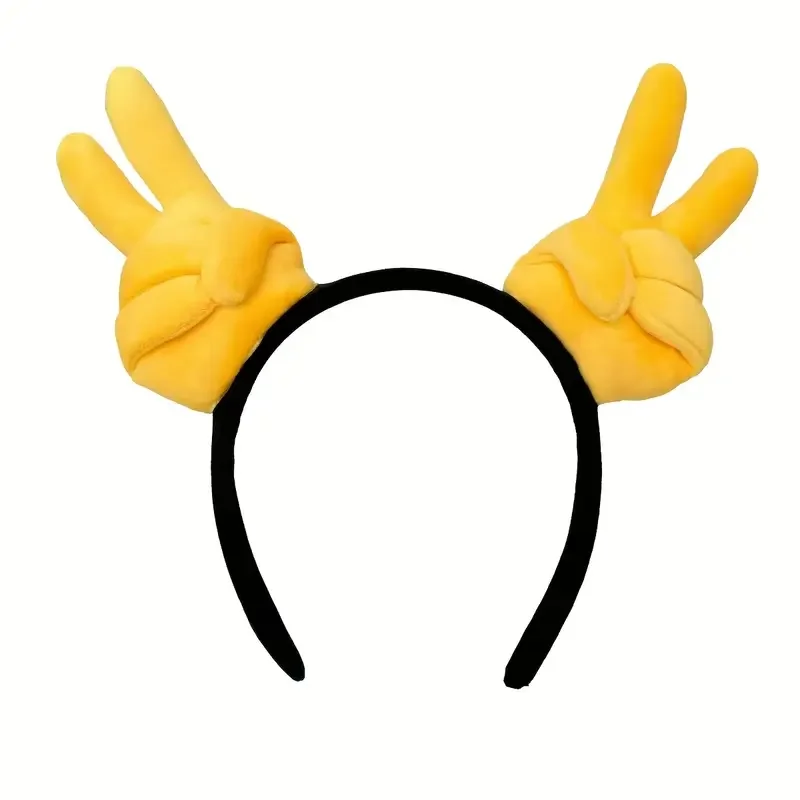 1 Soft Cartoon Plush Thumb Up Gesture Headband - Yellow Hair Accessory Fashion Style Photo Props and Casual Christmas Headband