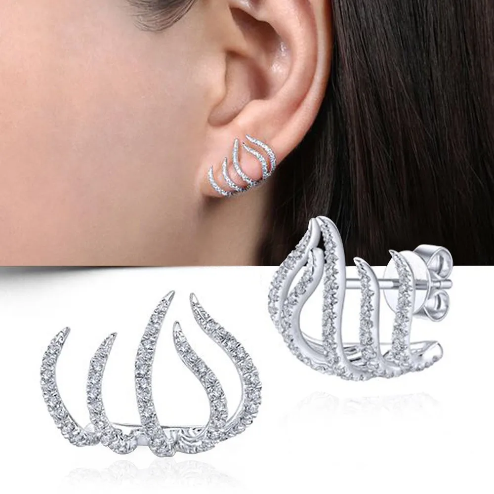 2024 New Bright Crystal Luxury Korean Unusual Claw Stud Earrings Ear Piercing Hook Lrregular Pearl Christmas Jewelry Gift