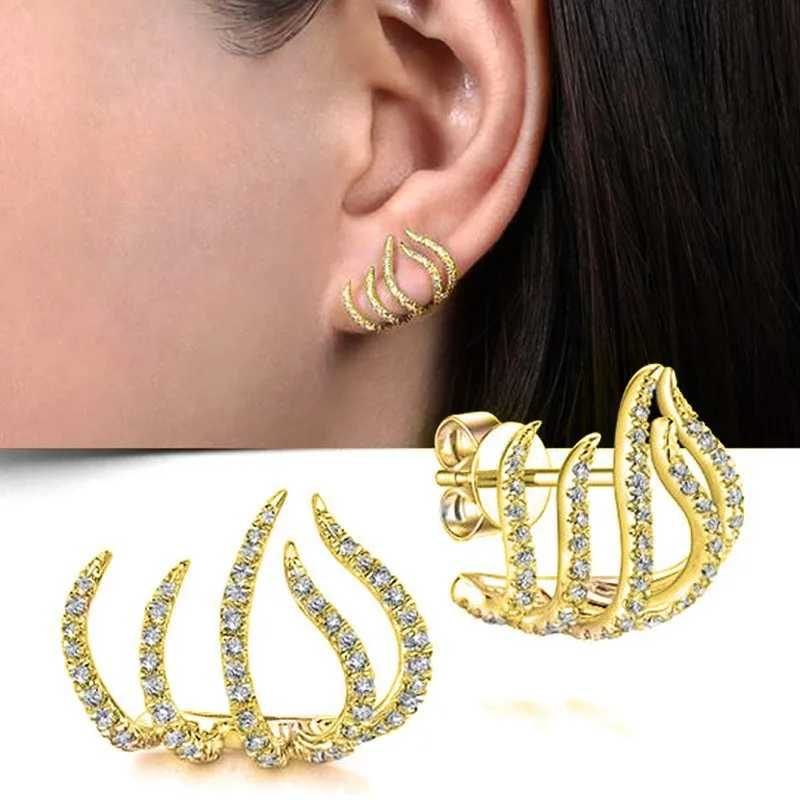 2024 New Bright Crystal Luxury Korean Unusual Claw Stud Earrings Ear Piercing Hook Lrregular Pearl Christmas Jewelry Gift